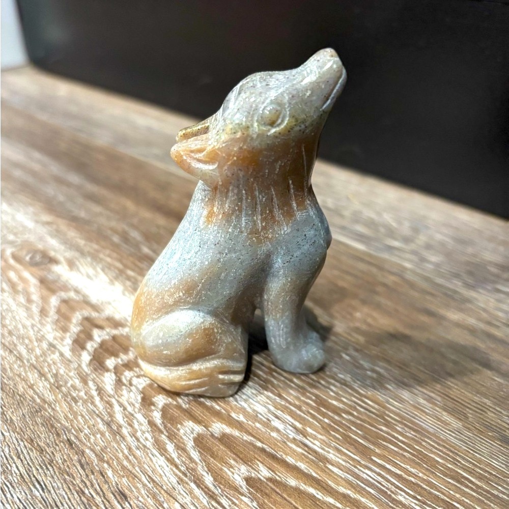 Ocean Jasper Stone Wolf Figurine - Brown, grey and blue